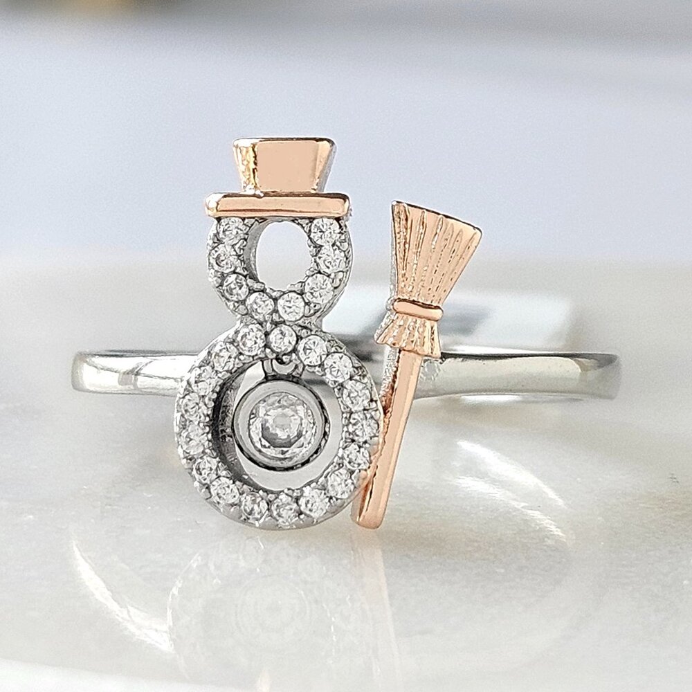 Snowman ring, adjustable band, Charmed Aroma Christmas Winter Holiday